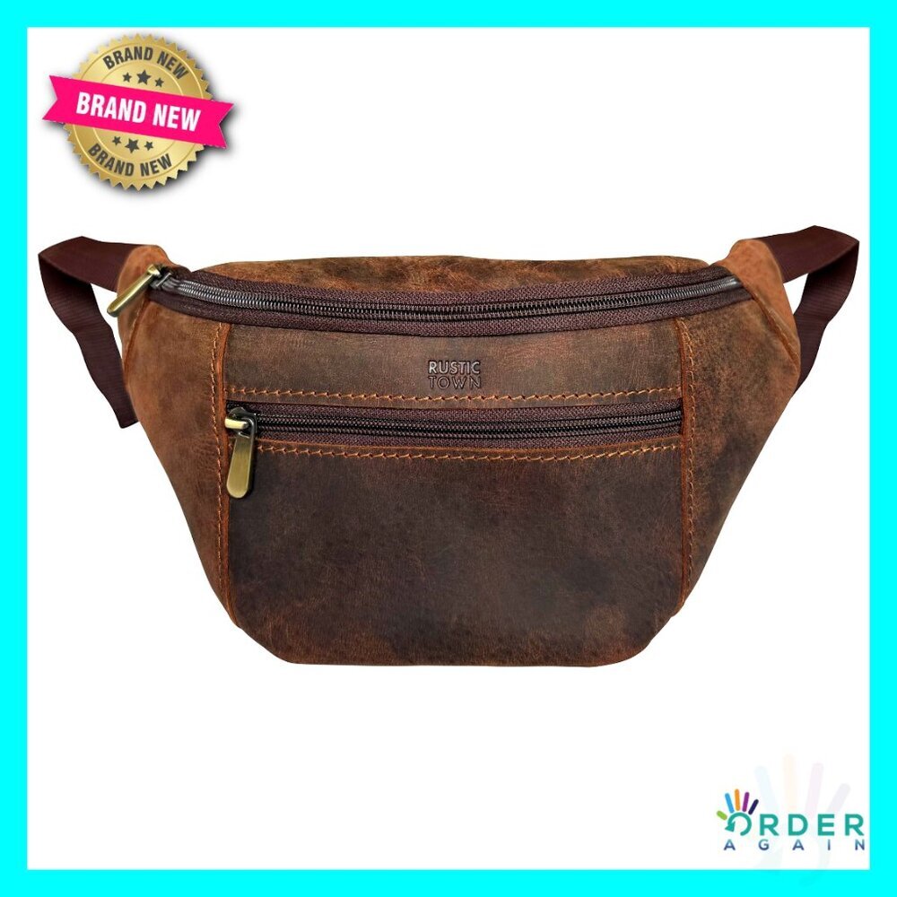 Full Grain Leather Waist Pack Adjustable Fanny Bag Sling Purse Travel Pouch